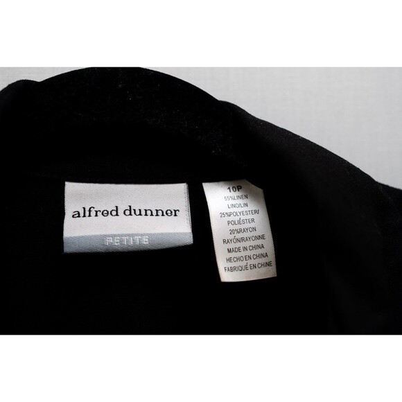 Alfred Dunner Petite 10P Black linen beaded button down shirt women's artsy boho - Picture 2 of 7